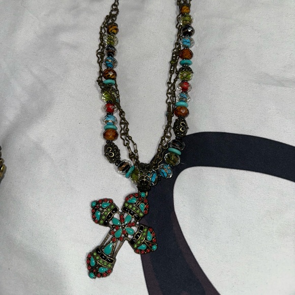 Sweet Romance Turquoise and Red Cross Necklace Set - Picture 11 of 11